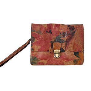 Patricia Nash Floral Leather Wristlet Clutch Bag With Metal Clasp & Back Zipper